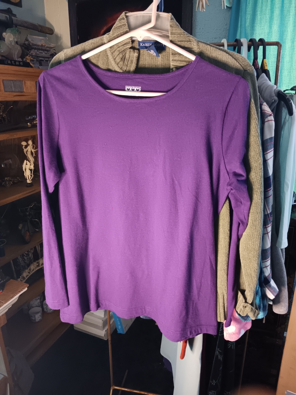 Karen Scott Purple Long Sleeve Crewneck Top